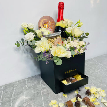 Premium White Rose & Gourmet Gift Box